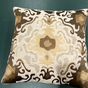 2 silk arhaus pillows pattern front beige back- 17 1/2 x 17 1/2 inches